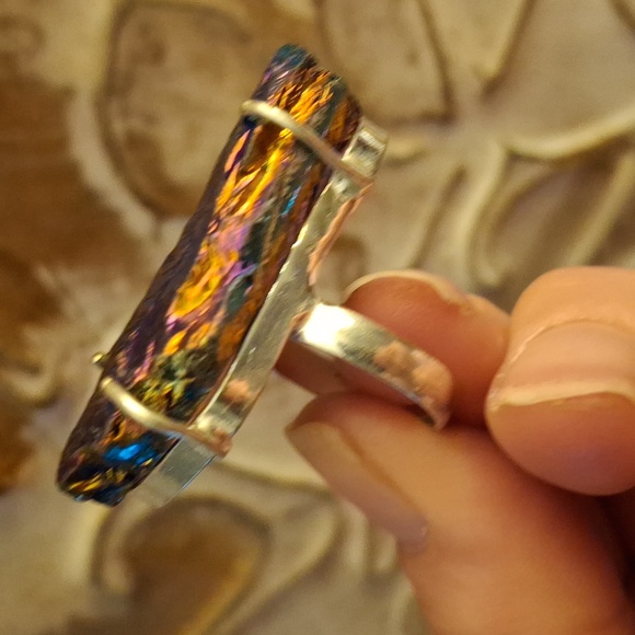 New Rough Rainbow Titanium Crystal Quartz 925 Silver Statement Ring. - Picture 13 of 15